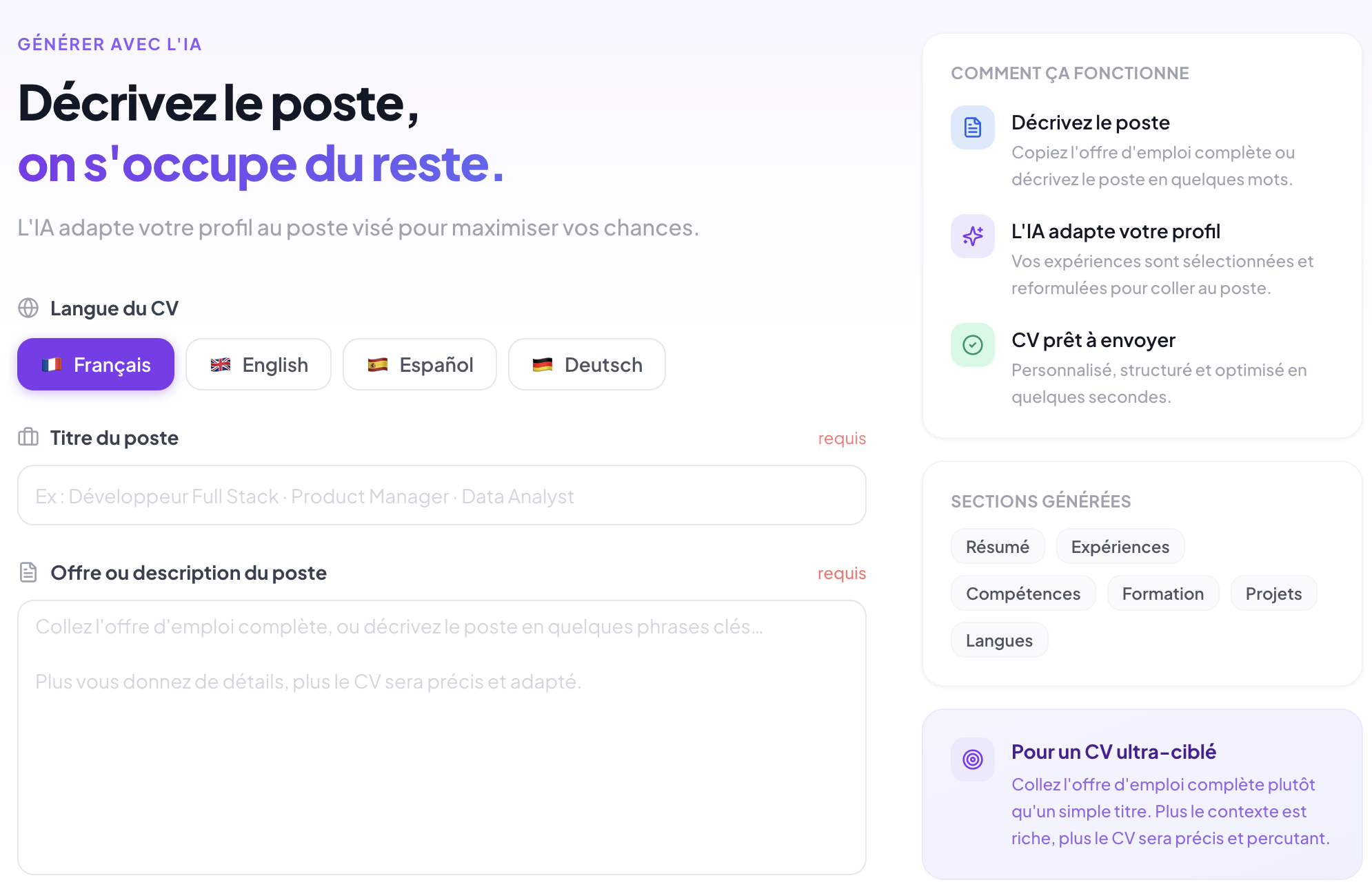 Étape 2 — Collez l'offre d'emploi ciblée
